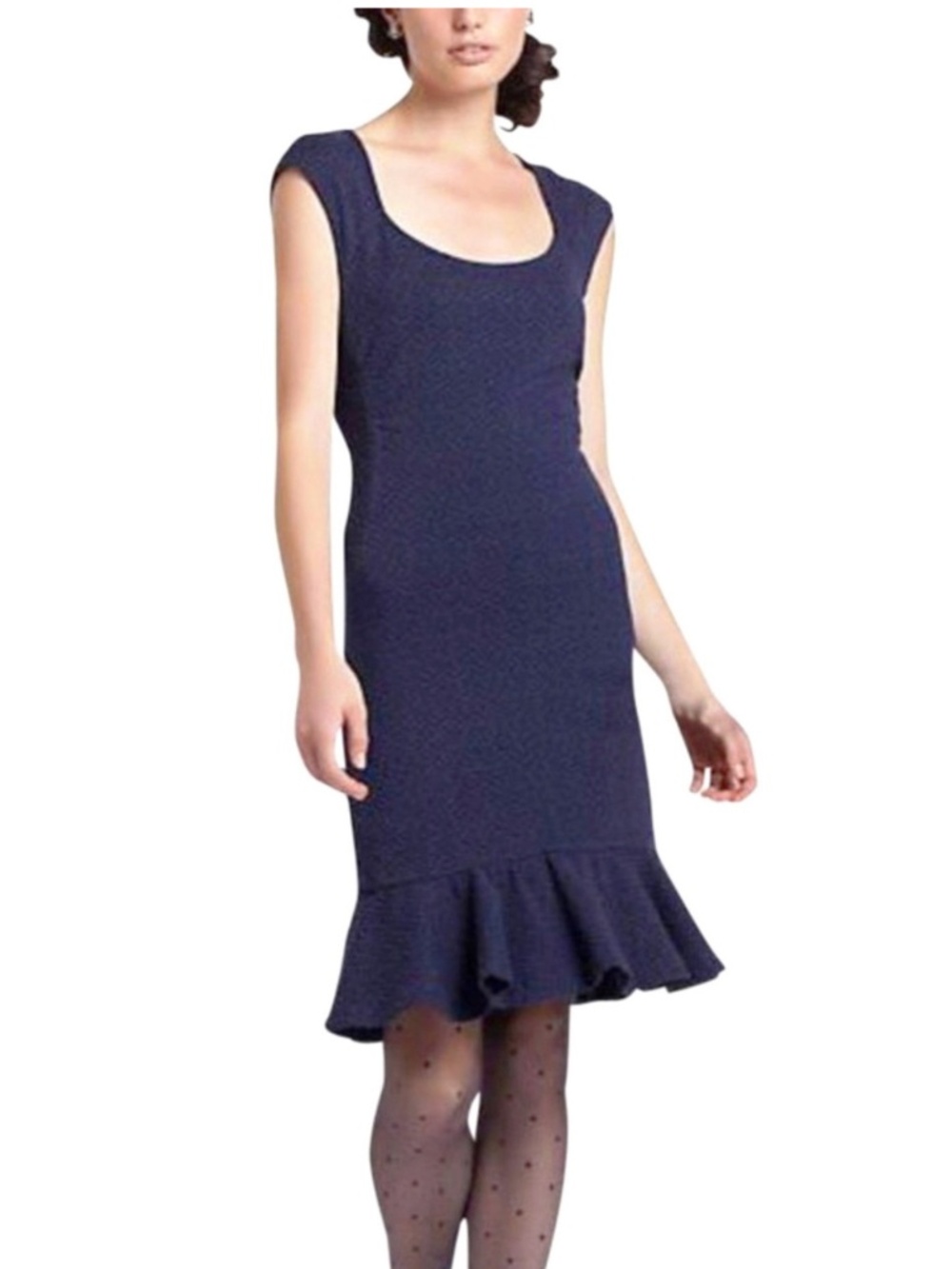 Deletta Anthropologie Forever French Navy Textured Ruffle-Hem Midi Dress
